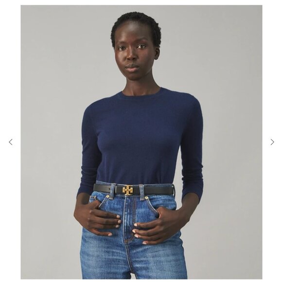 NEW $398 Tory Burch Cashmere Iberia Long Sleeve Pullover Sweater Navy Blue XS - Picture 5 of 12
